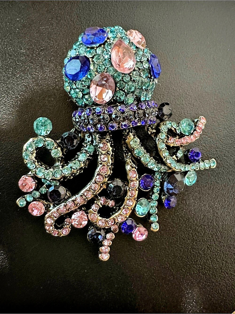 BLUE & LAVENDER RHINESTONE OCTOPUS BROOCH